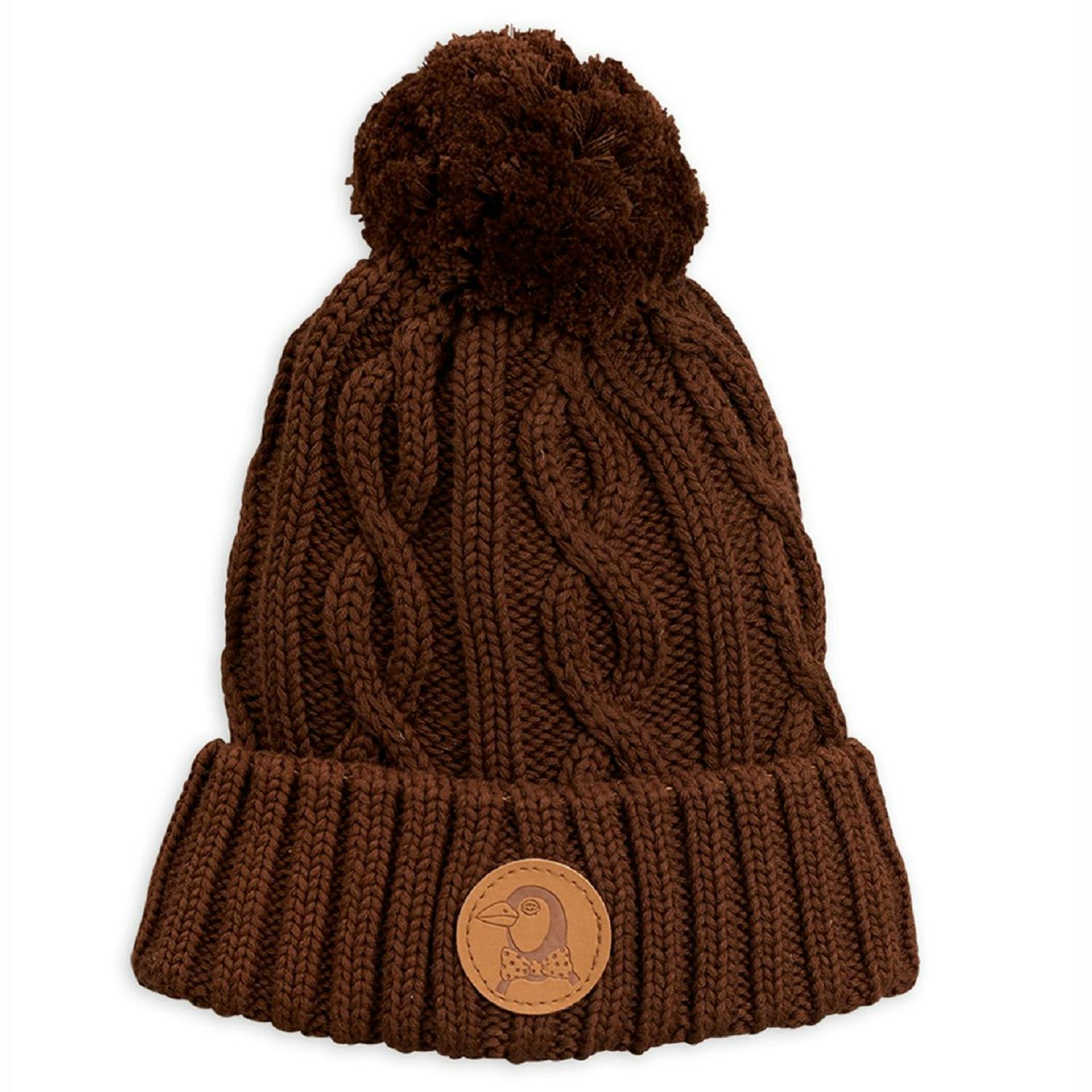 Mössa - Cable knitted pompom Brown