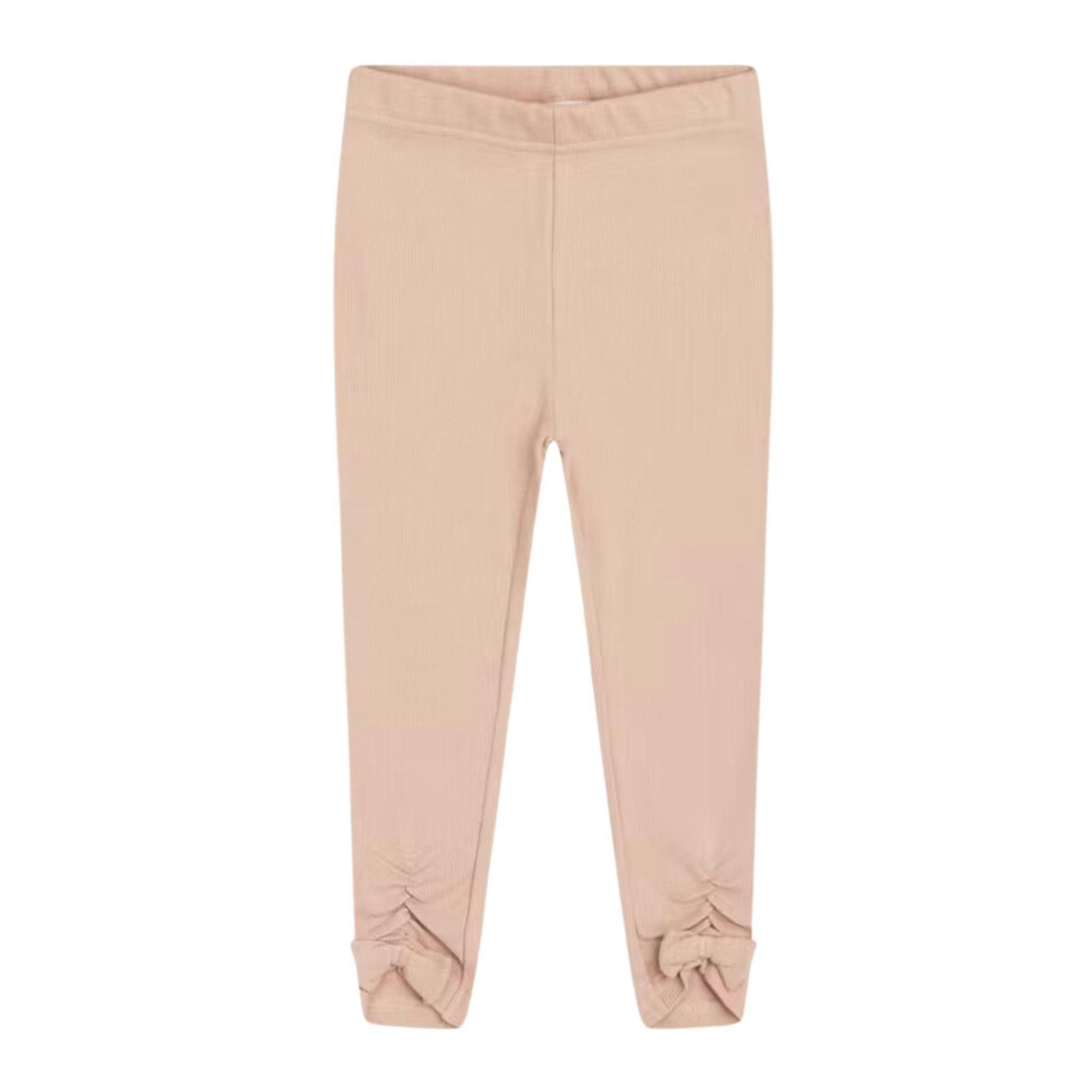 Söta ribbade rosa leggings med rosett nertill av benet från Hust & Claire.