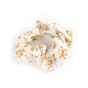 Scrunchie - vit med gula blommor