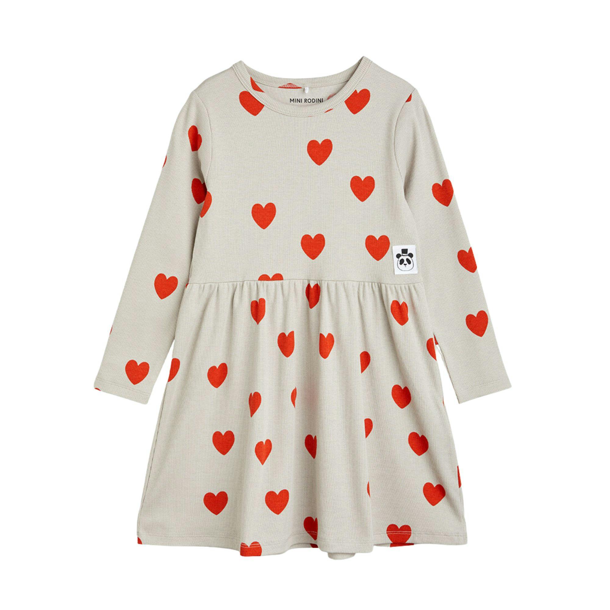 Mini Rodini klänning, grå med röda hjärtan, Hearts print.