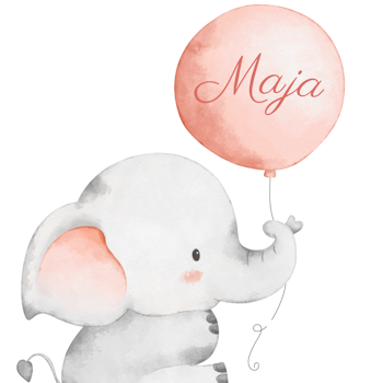 Namntavla - Elefant med ballong