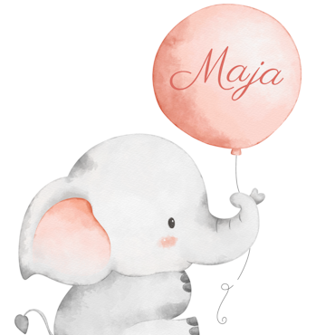 Namntavla - Elefant med ballong