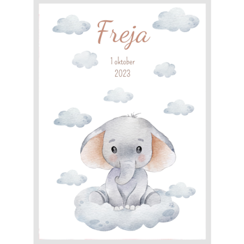Namntavla - Elefant på moln