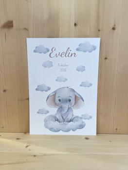 Namntavla - Elefant på moln
