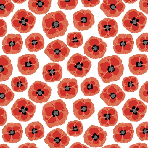 mönstret red n grey poppies på vit på cirka en kvadratmeter tyg