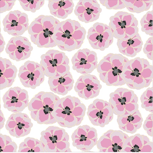 Pink poppies på vit bomull