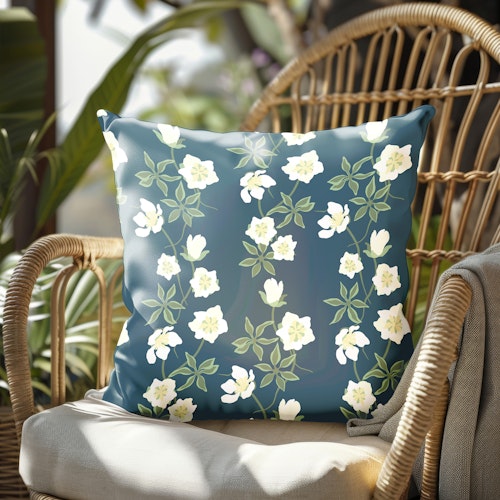 Belle Helle på Sagas snöhimmel, julrosen Helleborus på bomull