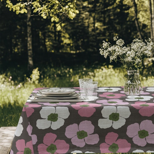 rosa Keshi, vallmo på brun bomull