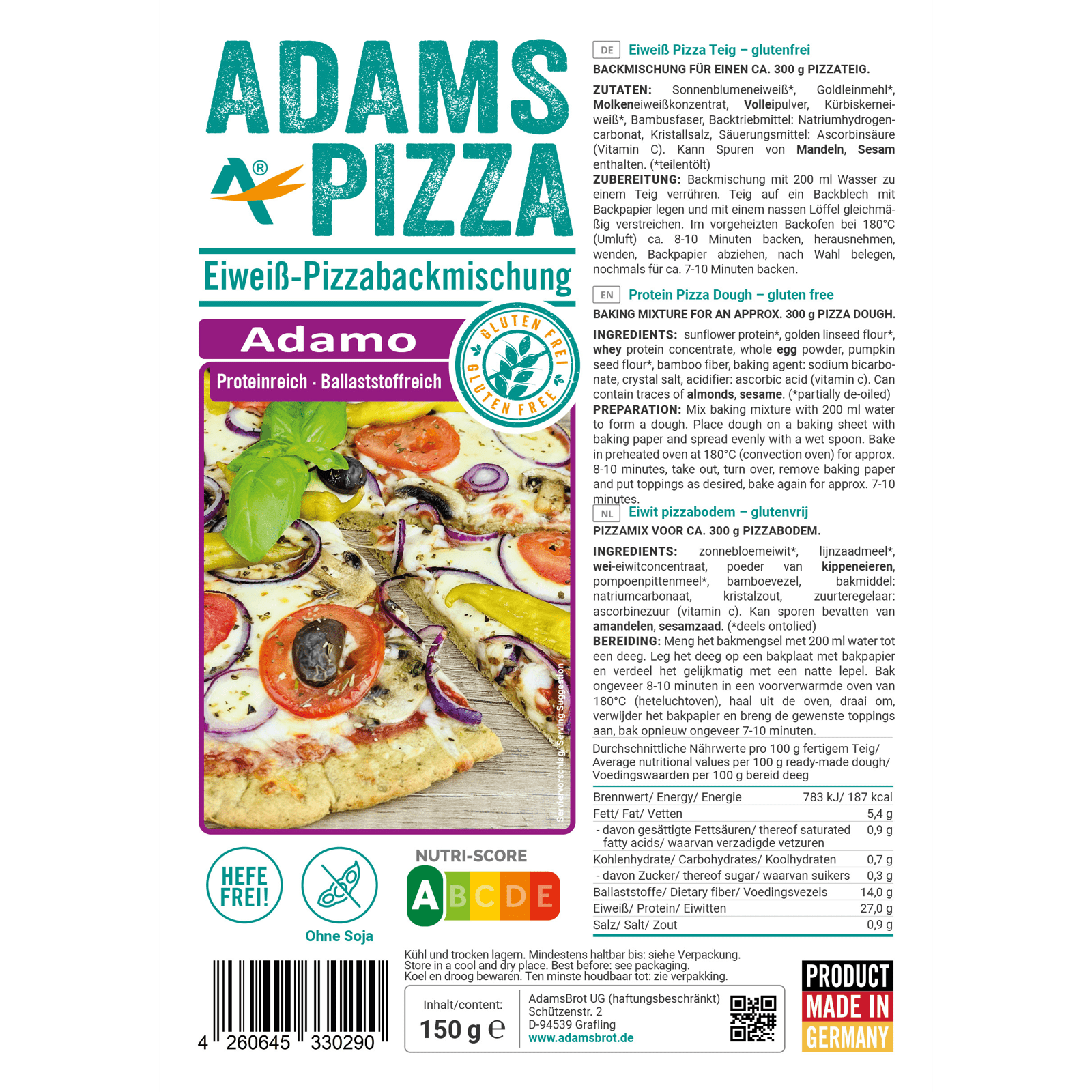 AdamsBrot Pizza bakningsmix - Adamo 150g
