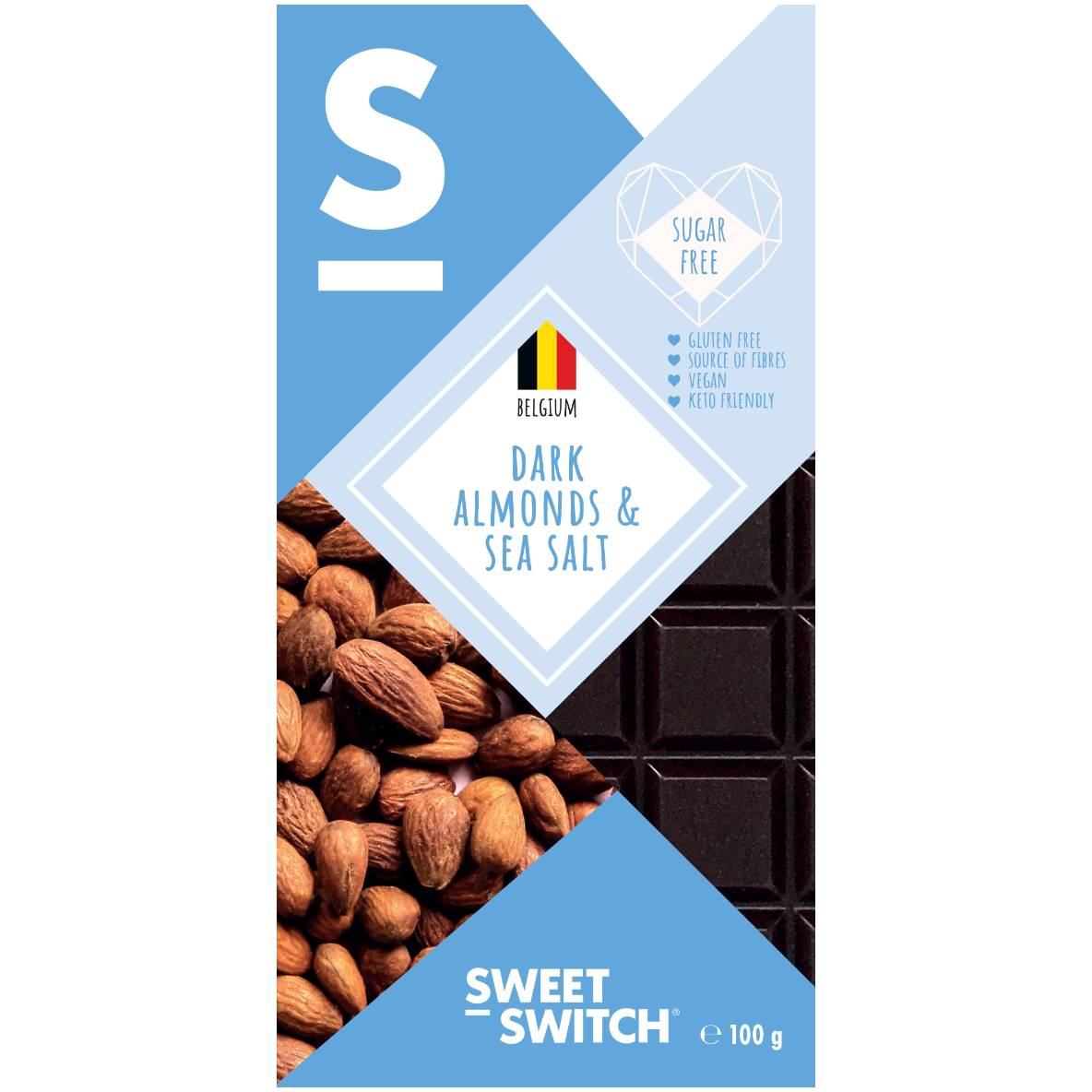 Belgisk Mörkchoklad Mandel & Havssalt Keto 100g