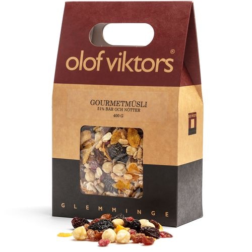 Gourmetmüsli med bär & nötter box 400g, Olof Viktors KORT DATUM