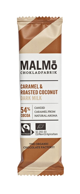 Mörk mjölkchoklad Caramel & Rostad kokos 25g, EKO Malmö Chokladfabrik KORT DATUM