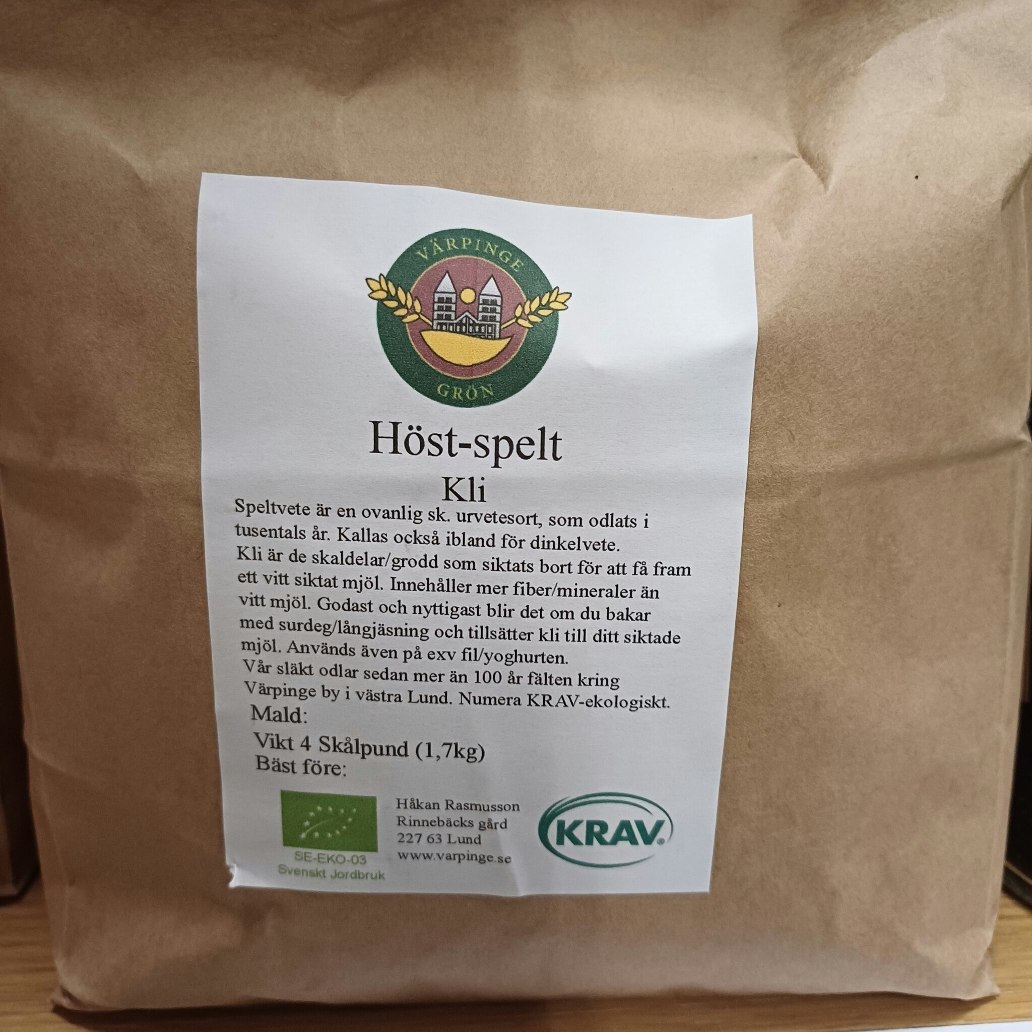 Höstspelt Kli, KRAV 1,7kg, Värpinge Grön  KORT DATUM