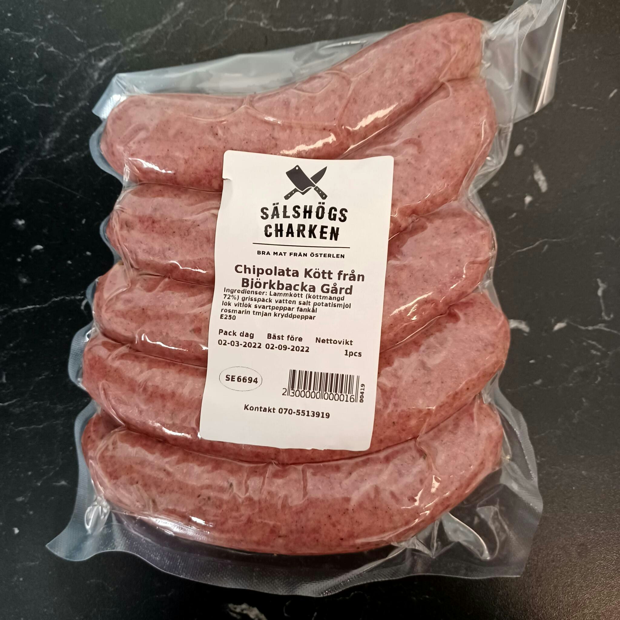 Grillkorv Lamm Chipolata 450g, 72%, Björkbacka Gård