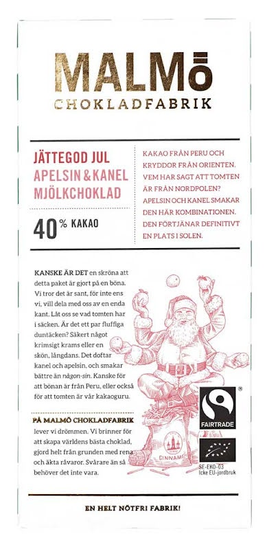 Tegel Jättegod Jul 2022 – apelsin & kanel, mjölkchoklad 40 %, 80g EKO Malmö Chokladfabrik