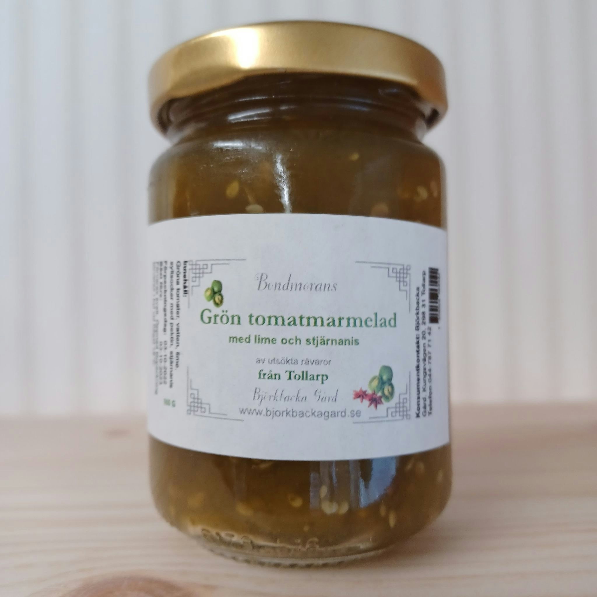 Grön tomatmarmelad med lime och stjärnanis, 160g, Bondmorans