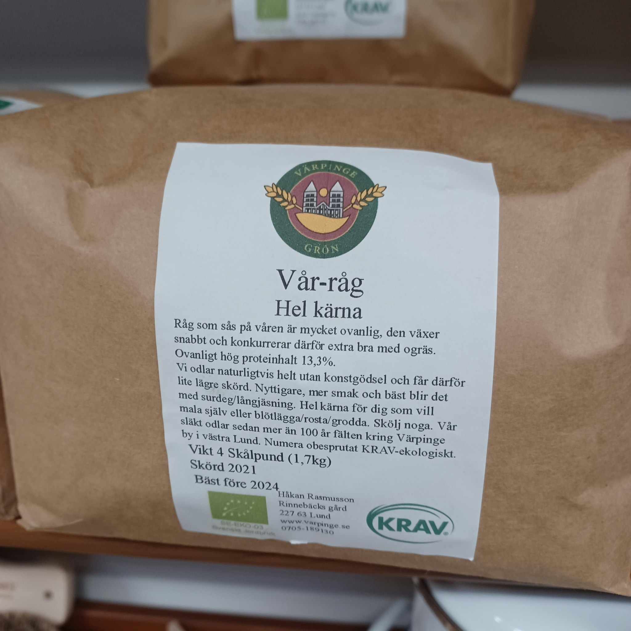 Vår-Råg, Helkorn KRAV 1,7kg, Värpinge Grön