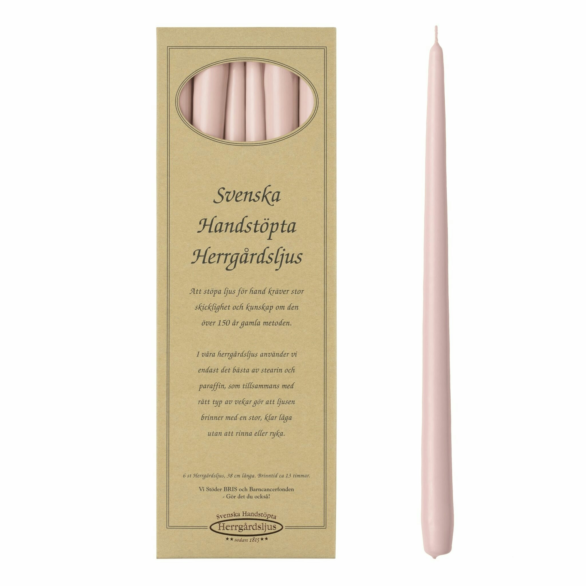 Herrgårdsljus Dimrosa 38 cm, handstöpta