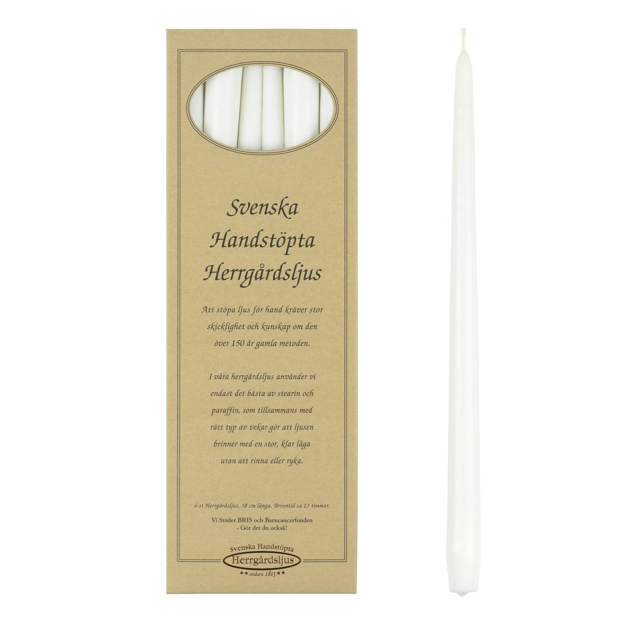 Herrgårdsljus Vita 38 cm, handstöpta