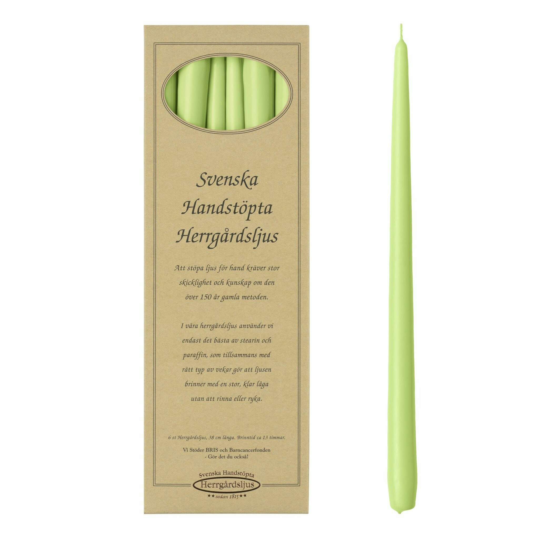 Herrgårdsljus Vårgrön 38 cm, handstöpta