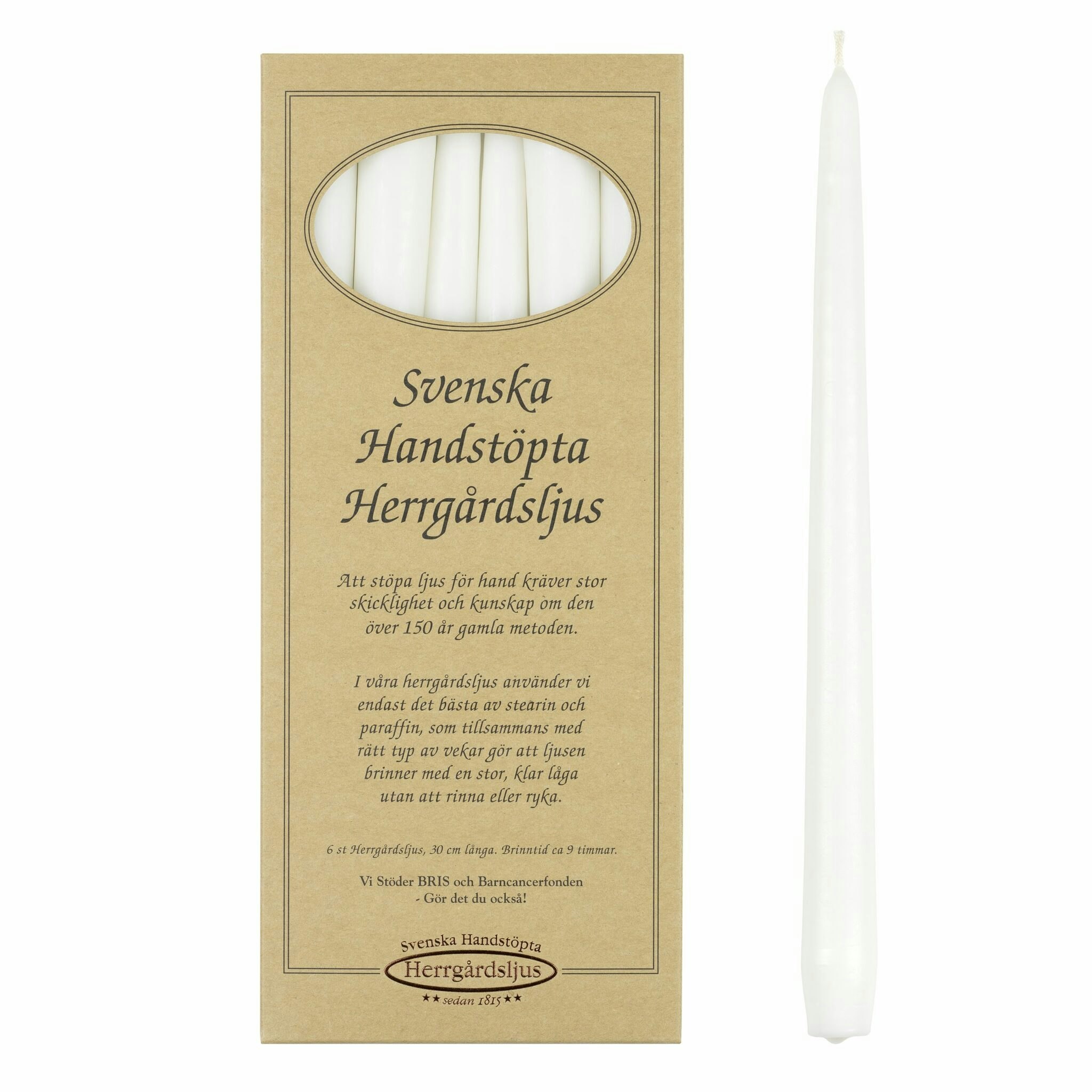 Herrgårdsljus matt Vit 30 cm, handstöpta