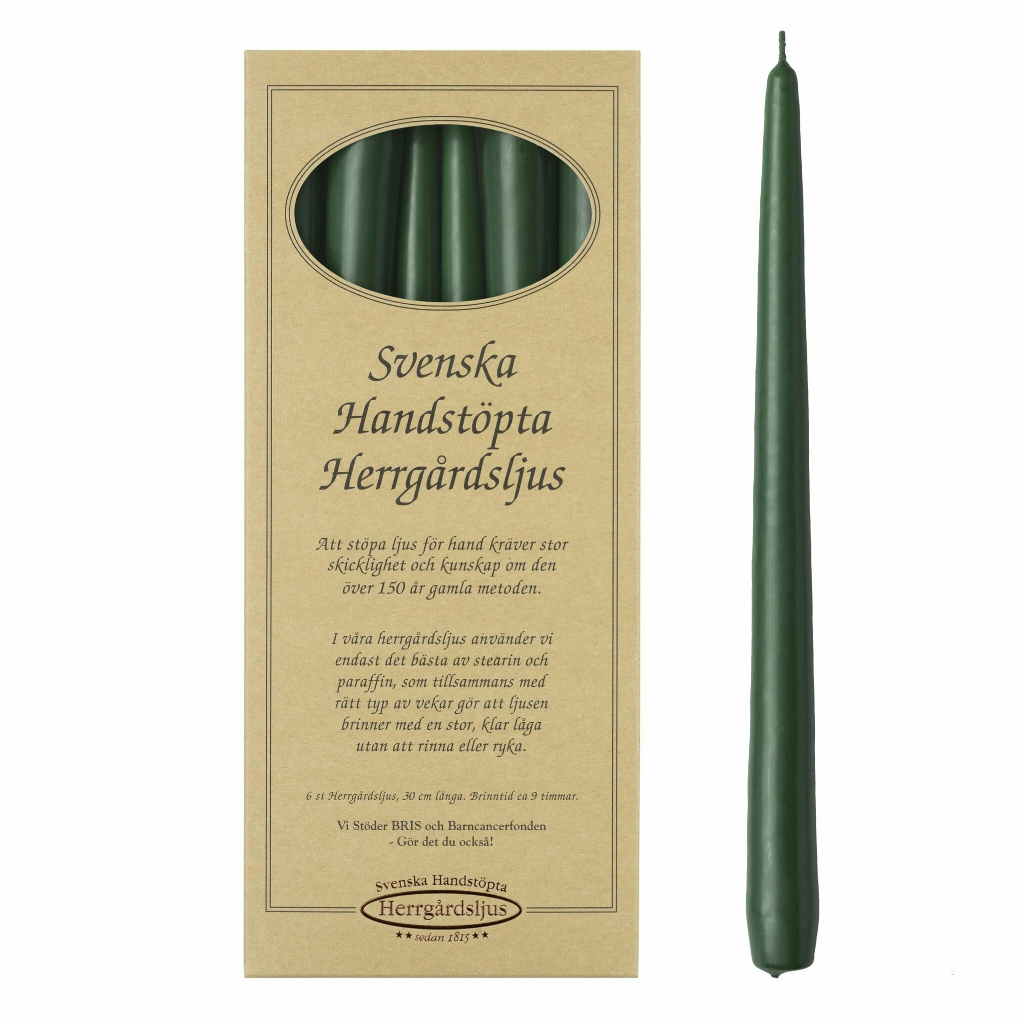 Herrgårdsljus matt Mörkgrön 30 cm, handstöpta