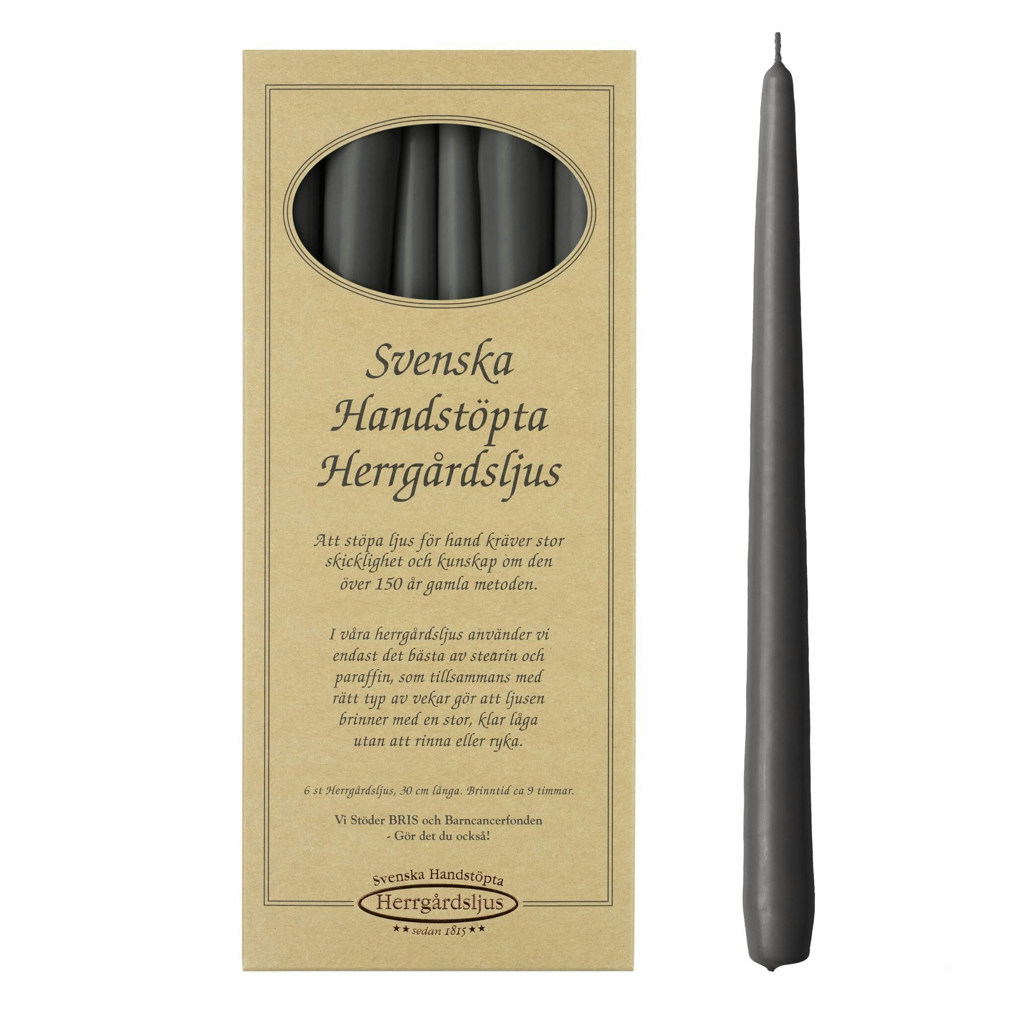 Herrgårdsljus matt Mörkgrå 30 cm, handstöpta