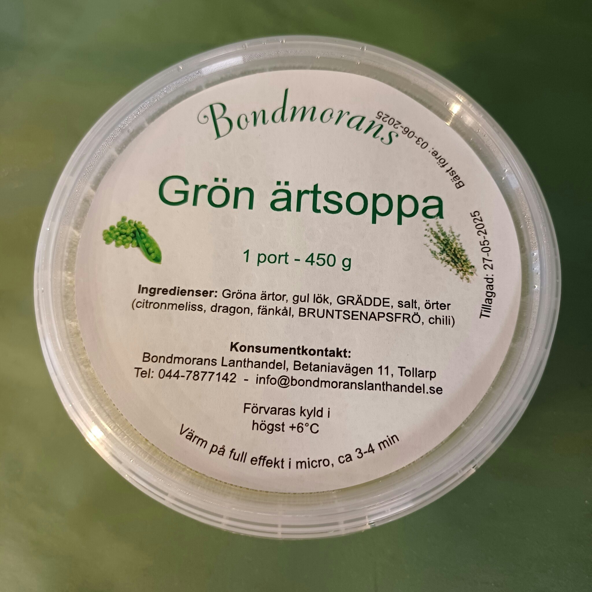 Grön ärtsoppa 450g, Bondmorans