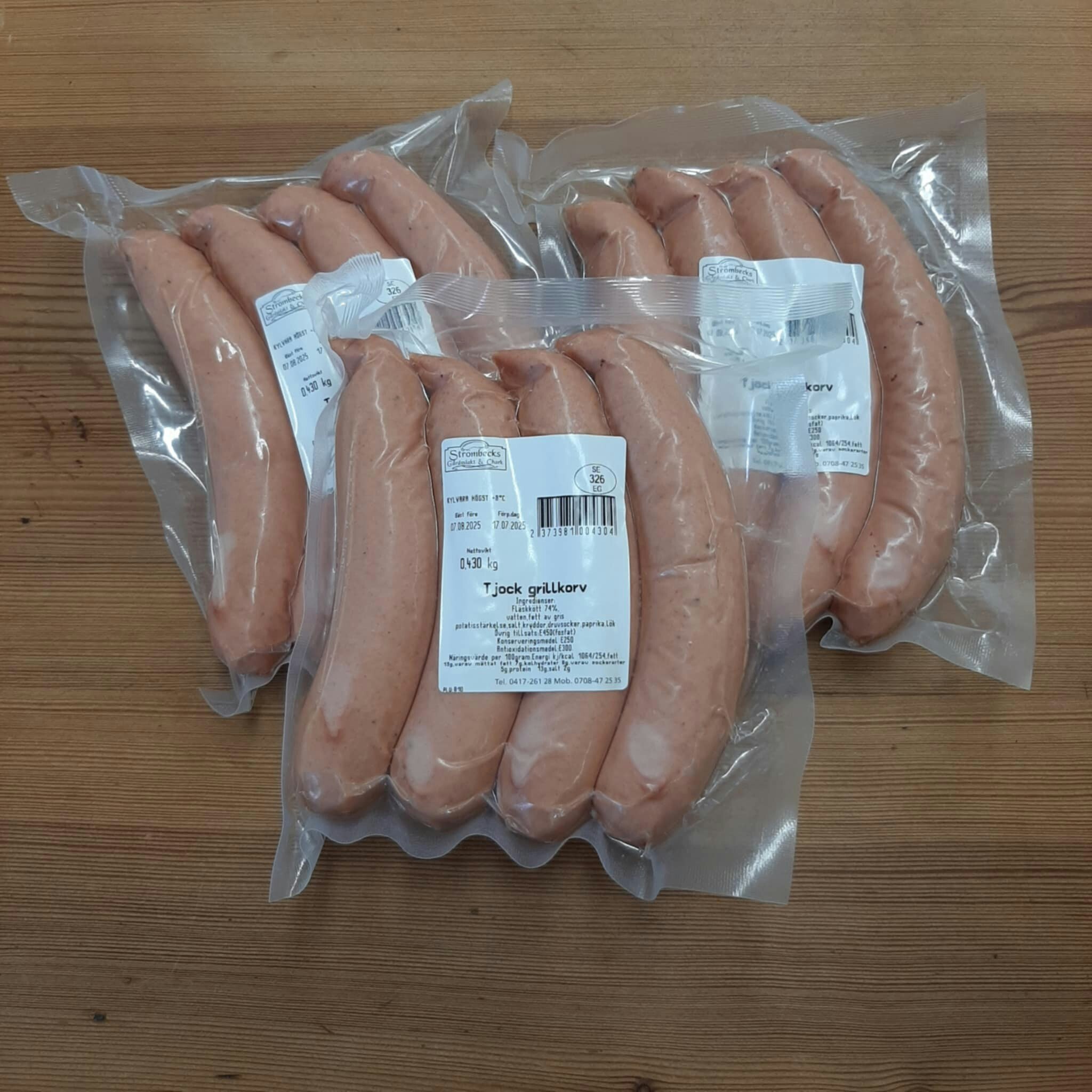 Grillkorvar av utegris 430g, 74% Björkbacka Gård