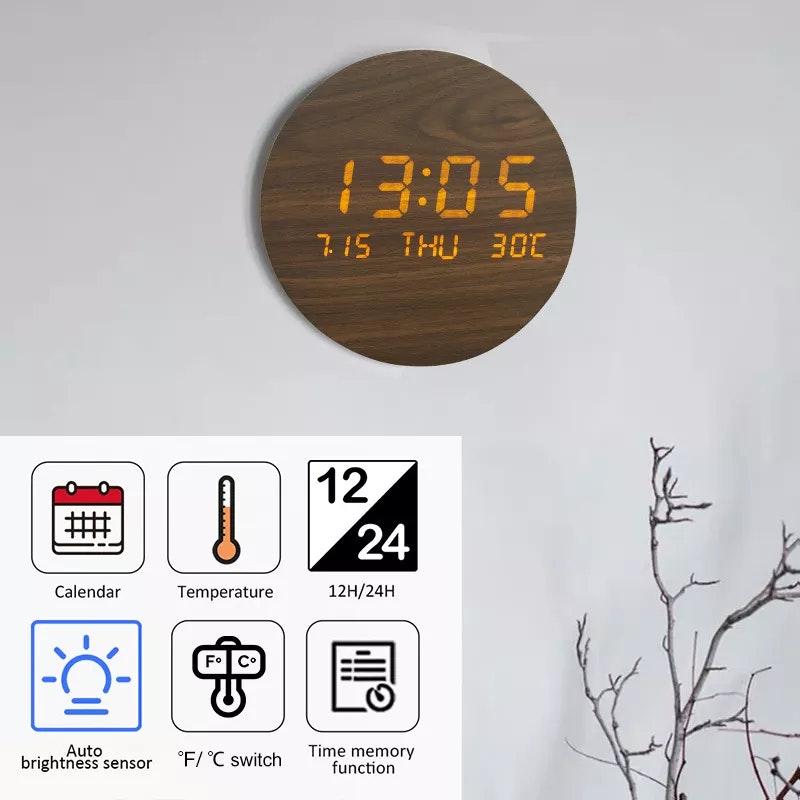 Laddbar digital väggklocka i trä - en unik och inspirerande stil för ditt hem!