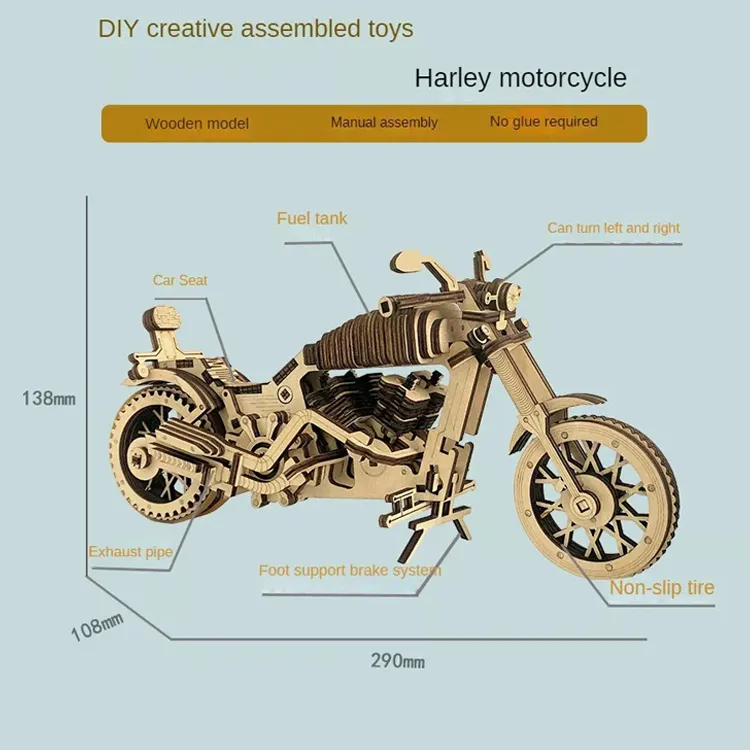 Byggsats motorcykel 3D modell i trä
