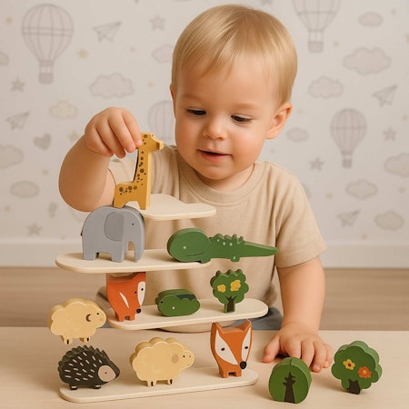 Montessori trädjur – Stapelleksaker barn 1–3 år