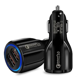 Universal Billaddare Med 2 USB-portar - Quick Charge 3.0 Svart