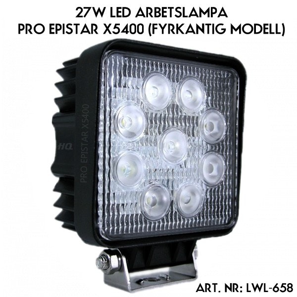 LED arbetsbelysning 9-32v - PRO EPISTAR X5400 - 27W (FYRKANTIG) - Crazyride