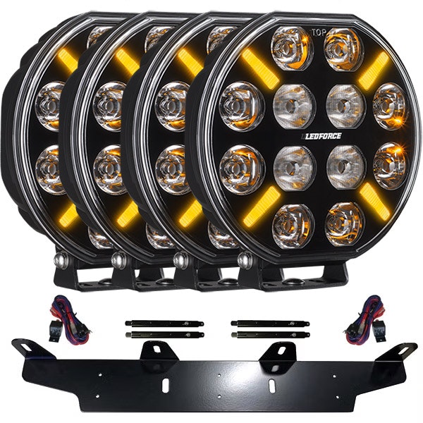 Extraljus paket 4 st LEDFORCE X-LED+ V2 160W 4-PACK - 220mm - 9" LED Extraljus inkl. extraljushållare, stag och reläkabelsats - 9-32V