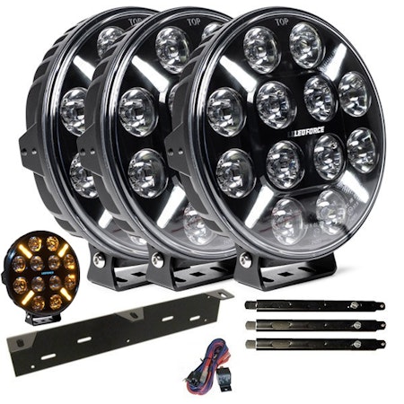 Extraljus paket 3 st LEDFORCE X-LED+ 160W - 220mm - 9" LED Extraljus inkl. extraljushållare, stag och reläkabelsats - 9-32V