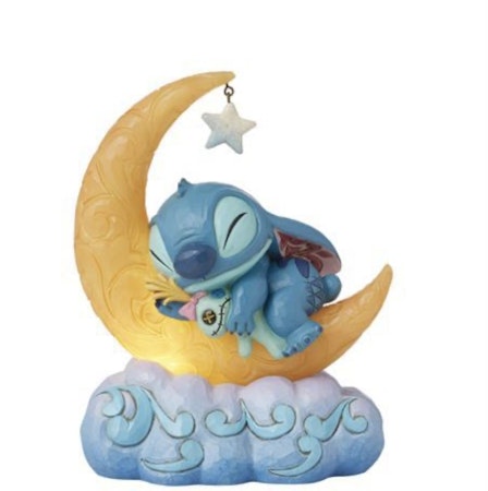 Stitch, light up moon, med lys H 19,5 cm, B-vare med kosmetisk feil.