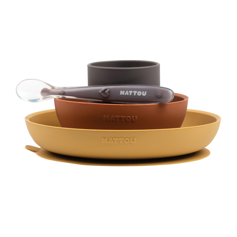 Nattou Matset 4 delar Soft Silikon Senap & Terracotta