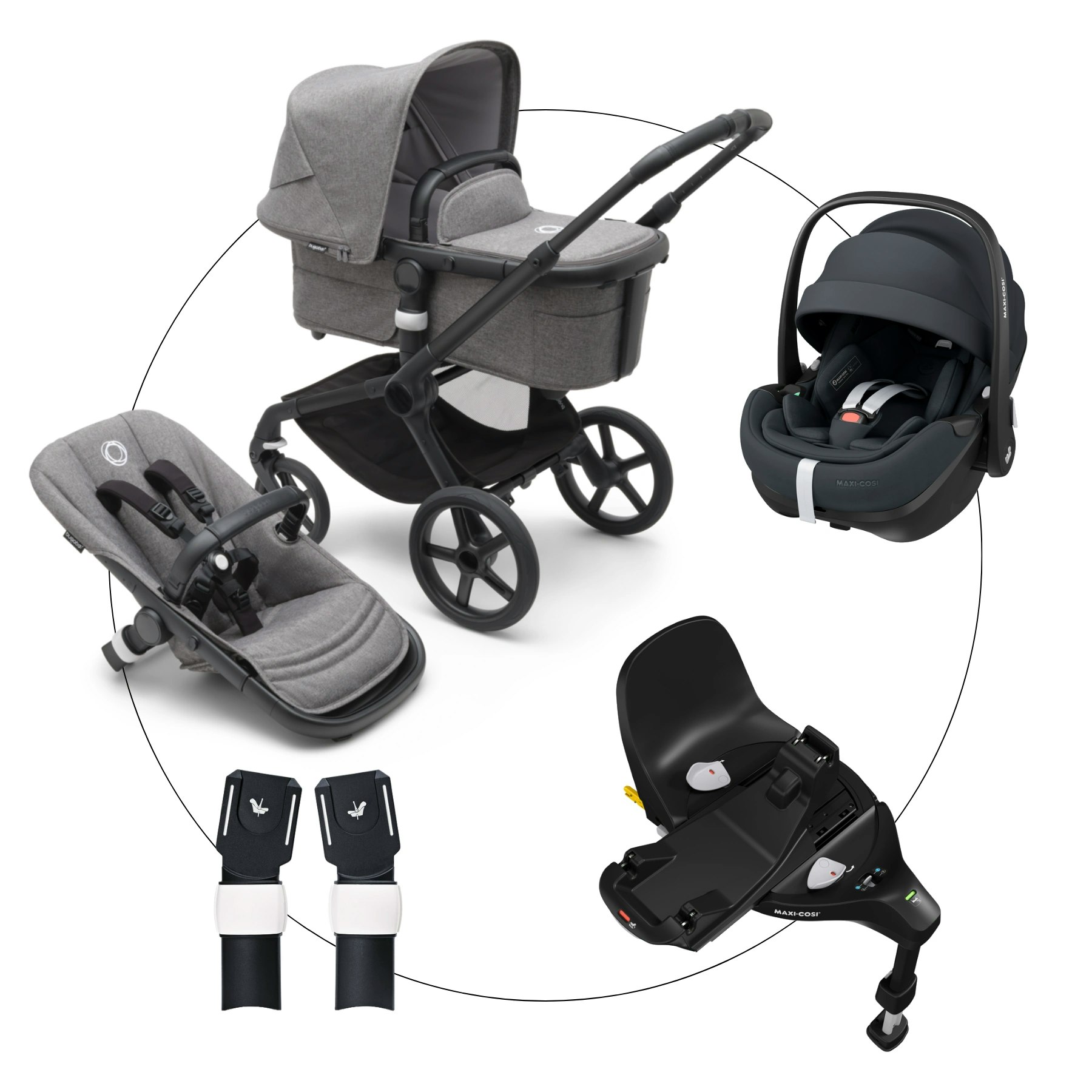 Bugaboo Fox 5 Barnvagnspaket 4 in 1 Barnvagn Bilbarnstol Isofix bas adapter