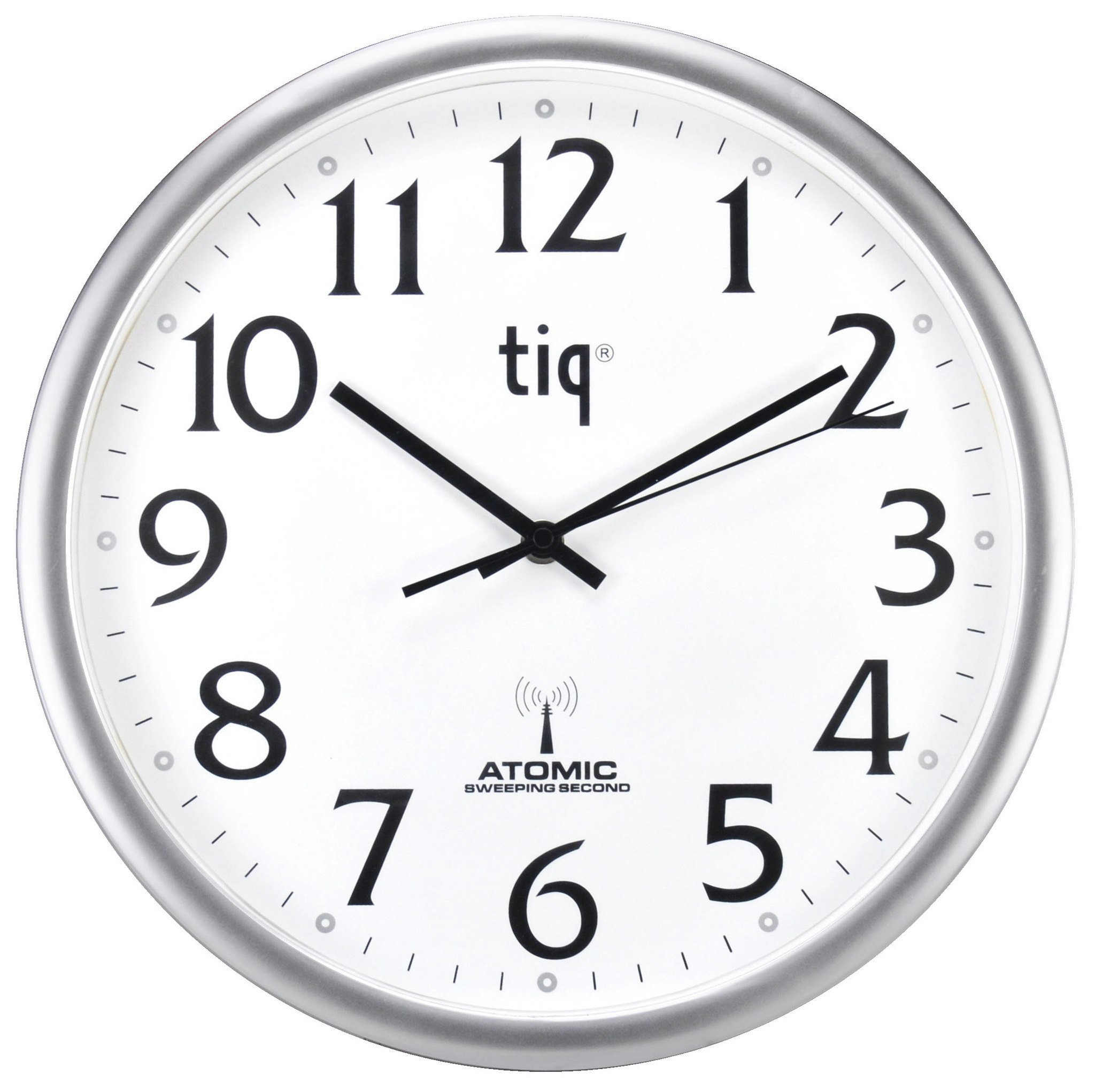 Tiq Väggur Radiokontr. 35cm Vit urtavla silver ram