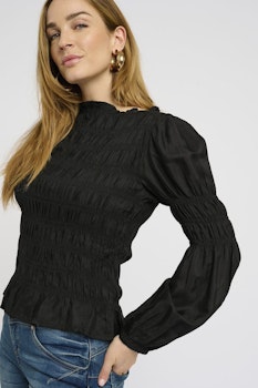 Sort bluse med puffarm