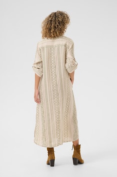 Caftan dress krem med grønt mønster