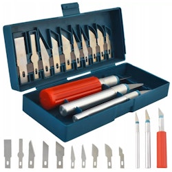 Modelleringskniv, skalpellkniv, set med 13 blad och fodral