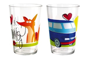 Fargerike drikkeglass 2stk