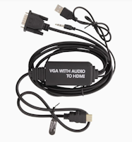 DELTACO VGA till HDMI- och ljudkabel, 2m, FHD, drivs via USB, svart