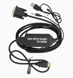 DELTACO VGA till HDMI- och ljudkabel, 2m, FHD, drivs via USB, svart