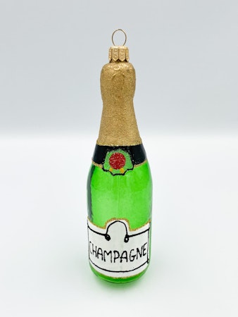 Champagneflaske, 16 cm hånddekorert glassornament