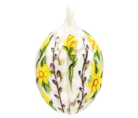 Påskeliljer, 7,5 cm hånddekorert glassegg
