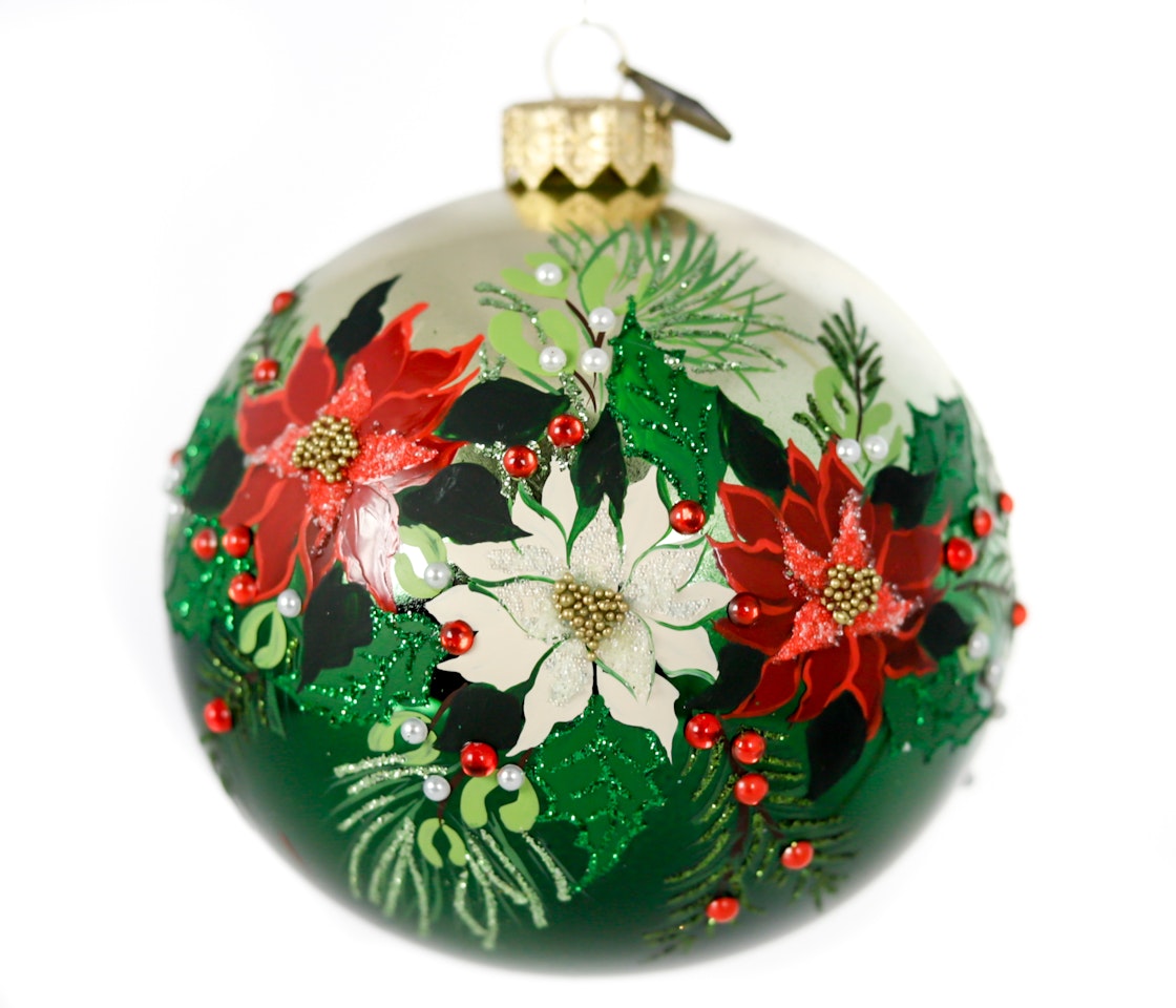 Juledekorasjon, 10 cm hånddekorert glasskule - Bellissima