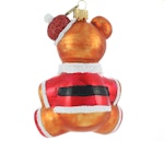 Brun jule-teddy, 12cm hånddekorert glassfigur